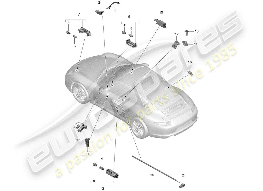 Porsche 991 (2014) Interior Lights Parts Diagram