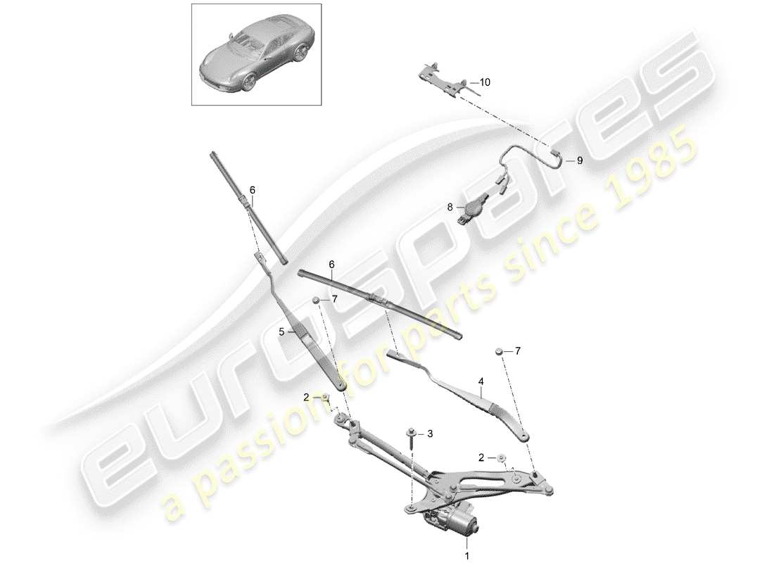 Porsche 991 (2014) WINDSCREEN WIPER SYSTEM Part Diagram