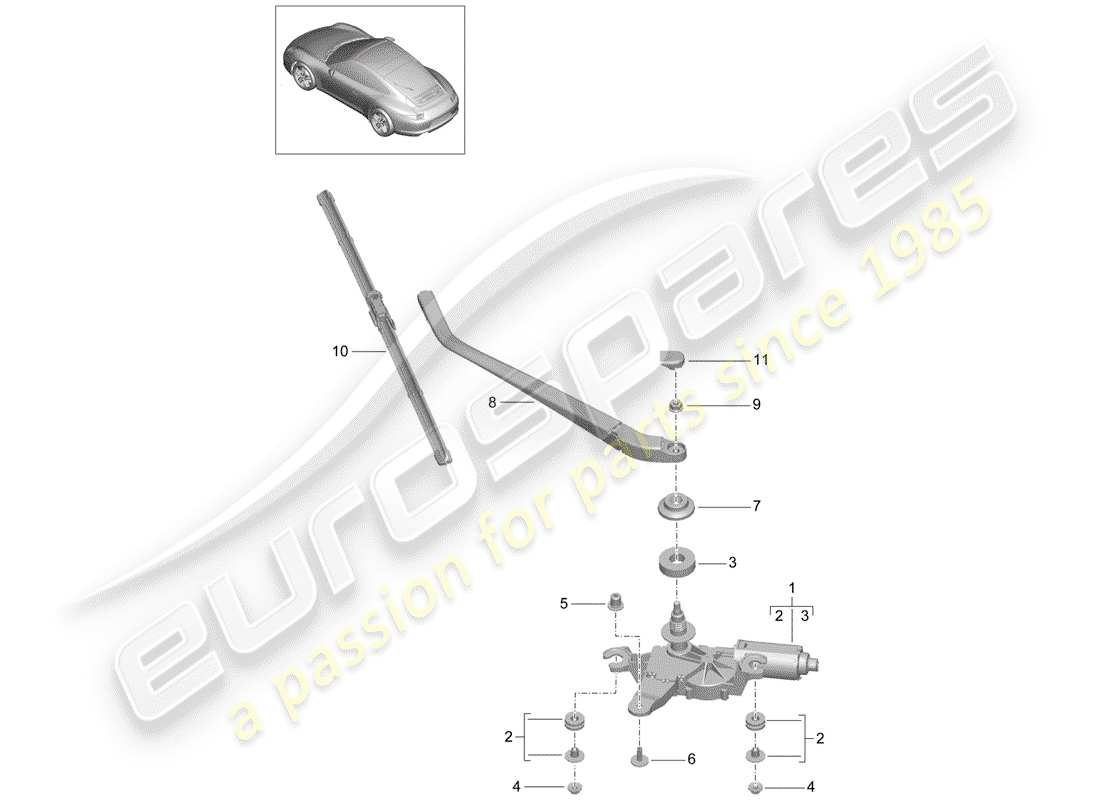 Porsche 991 (2014) REAR WINDOW WIPER Part Diagram