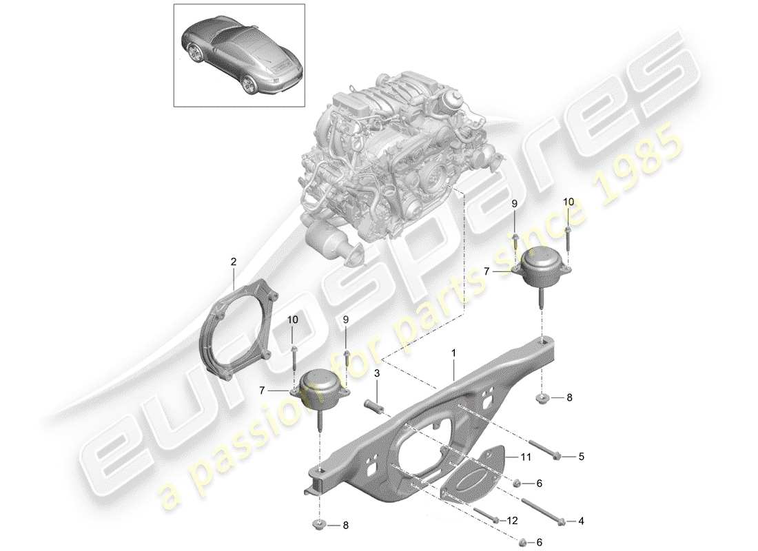 Porsche 991 (2015) engine suspension Part Diagram