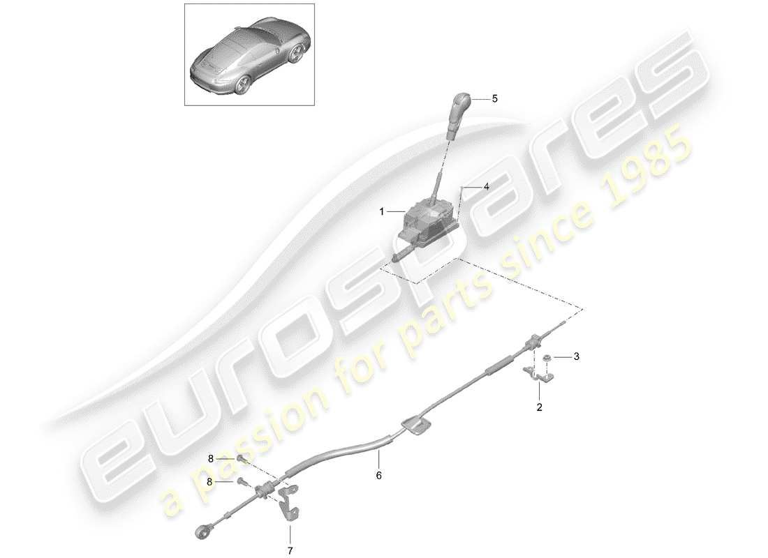 Porsche 991 (2015) selector lever Part Diagram