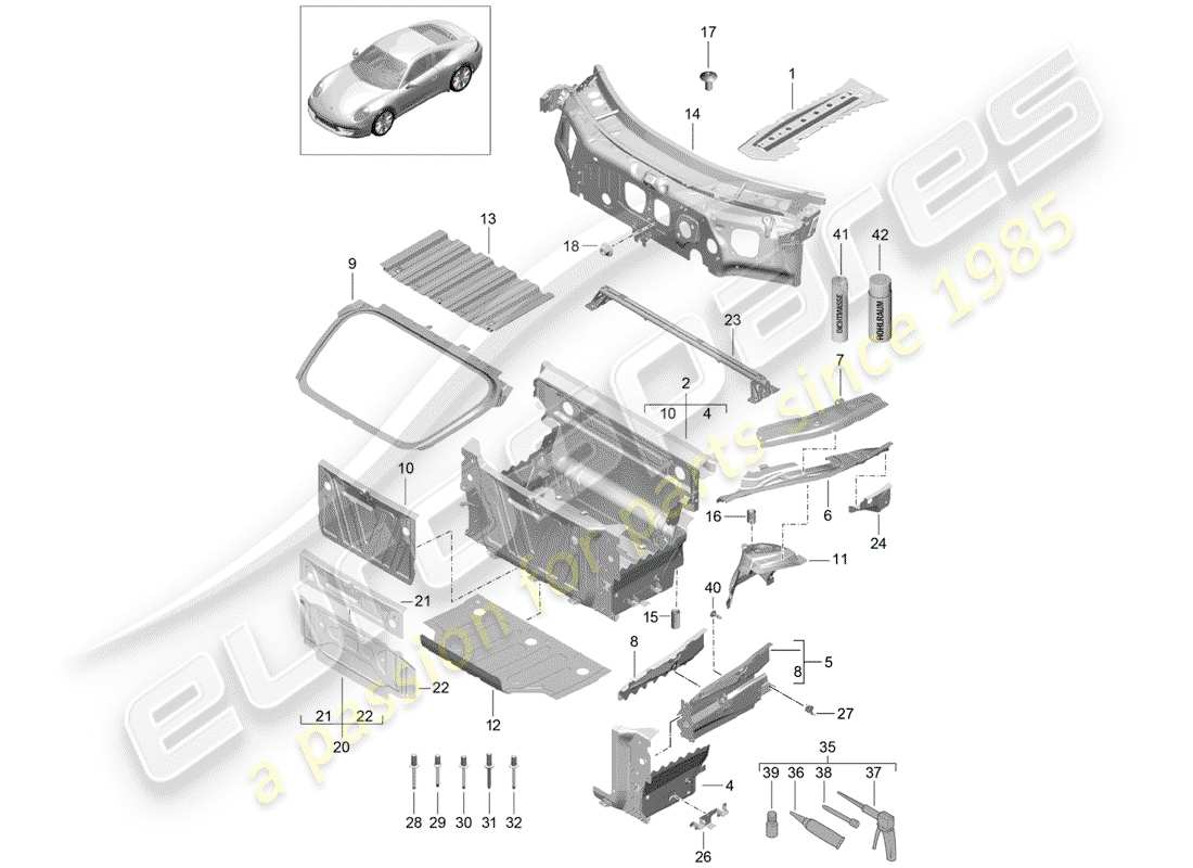 Porsche 991 (2015) front end Part Diagram