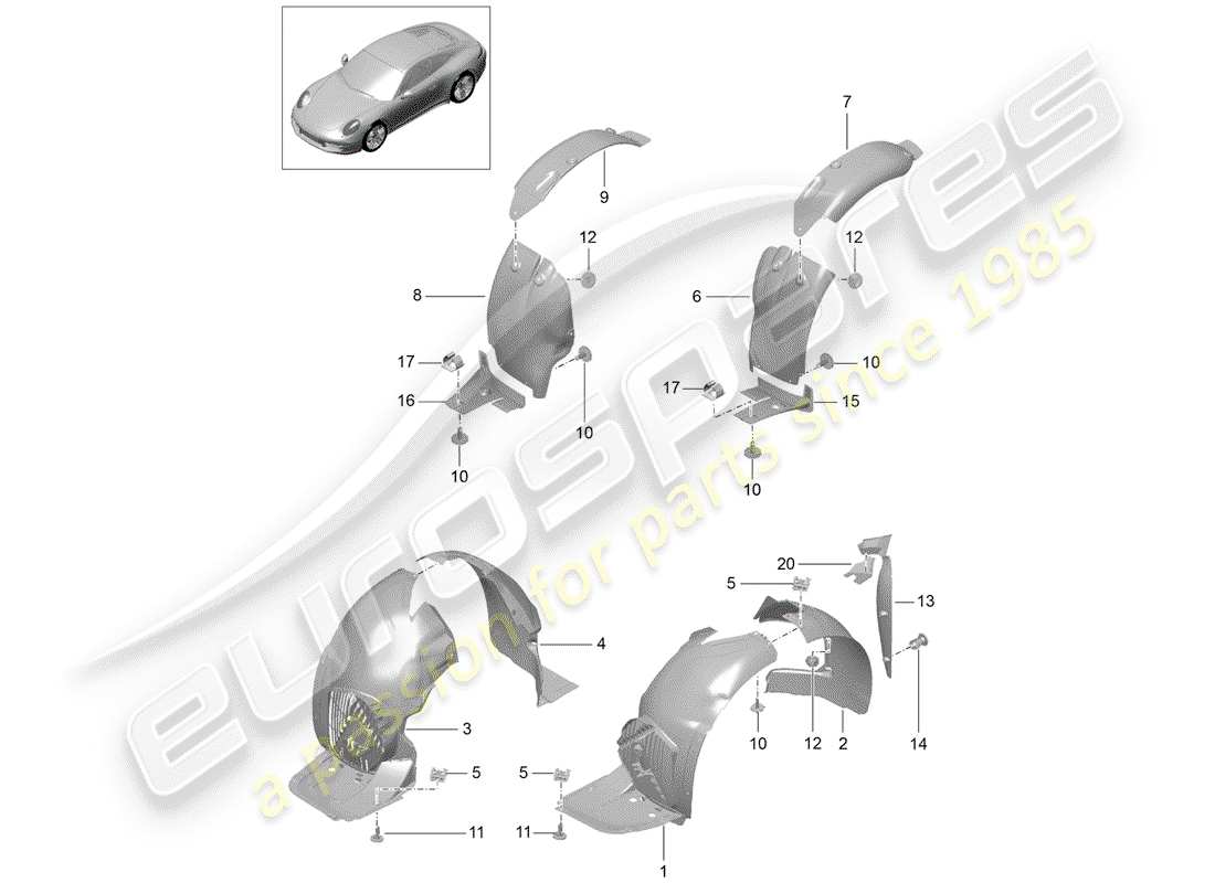 Porsche 991 (2015) WHEELHOUSE PROTECTOR Part Diagram