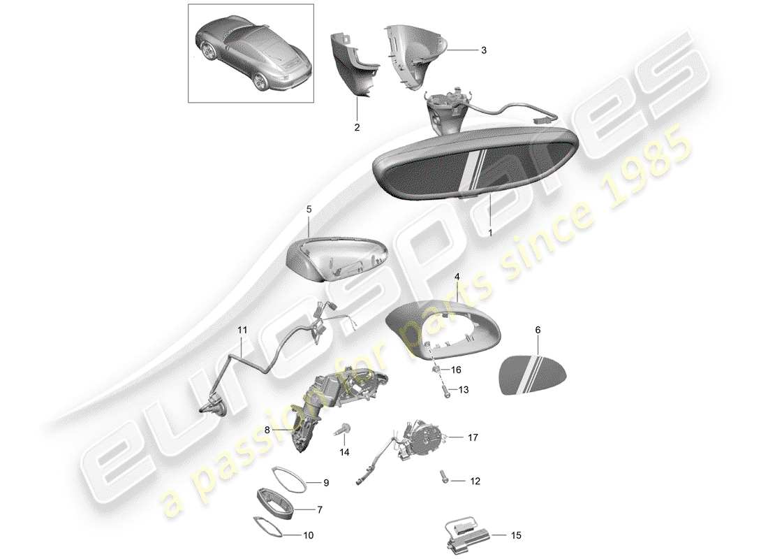 Porsche 991 (2015) rear view mirror inner Part Diagram