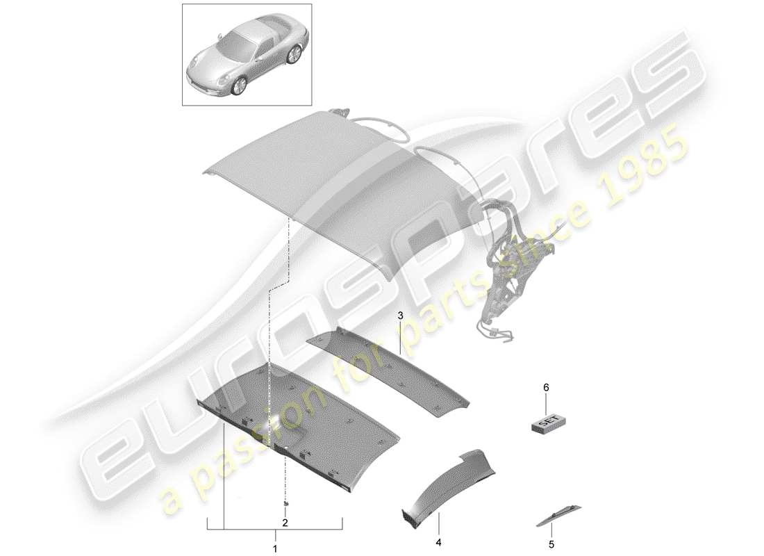 Porsche 991 (2015) Convertible top Part Diagram