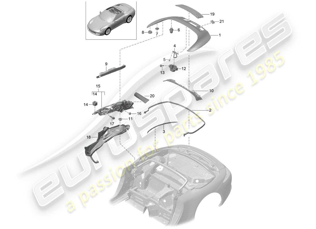 Porsche 991 (2015) TOP STOWAGE BOX Part Diagram