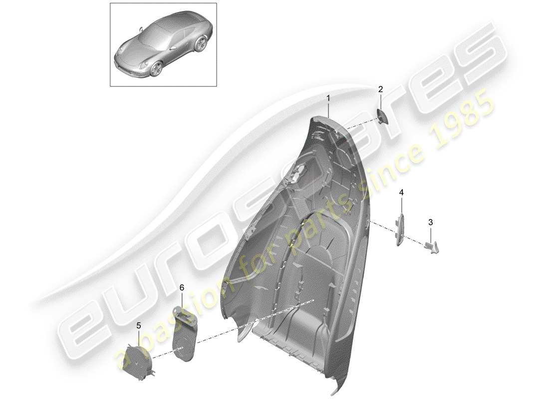 Porsche 991 (2015) backrest shell Part Diagram