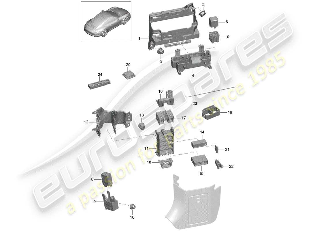 Porsche 991 (2015) fuse box/relay plate Part Diagram