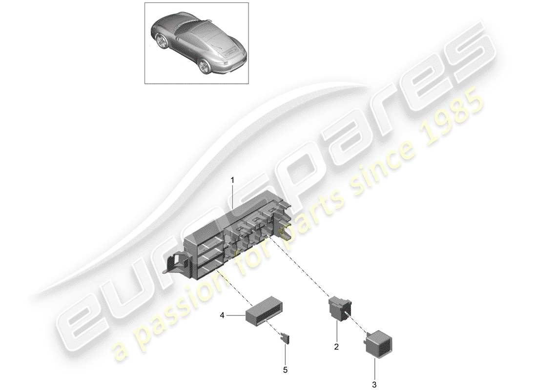 Porsche 991 (2015) fuse box/relay plate Part Diagram