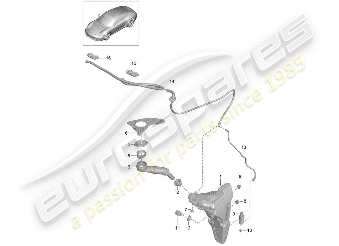 Porsche 991 (2015) windshield washer unit Part Diagram