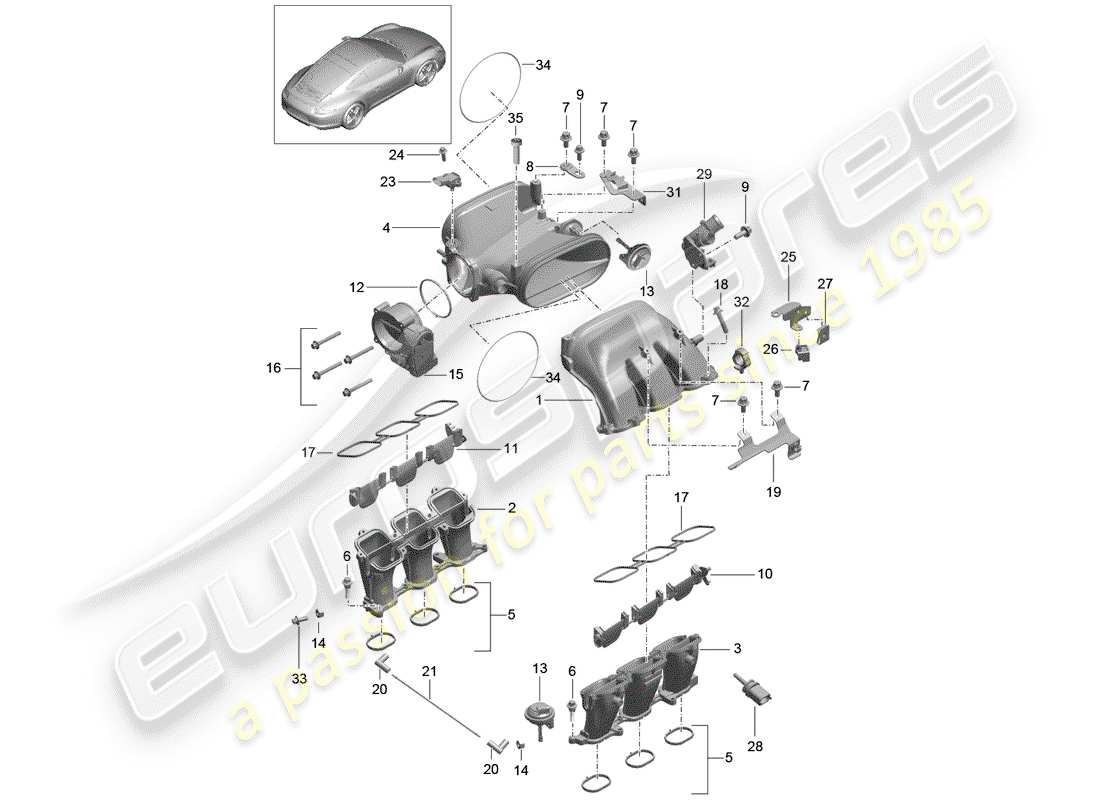 Porsche 991 (2016) intake air distributor Part Diagram