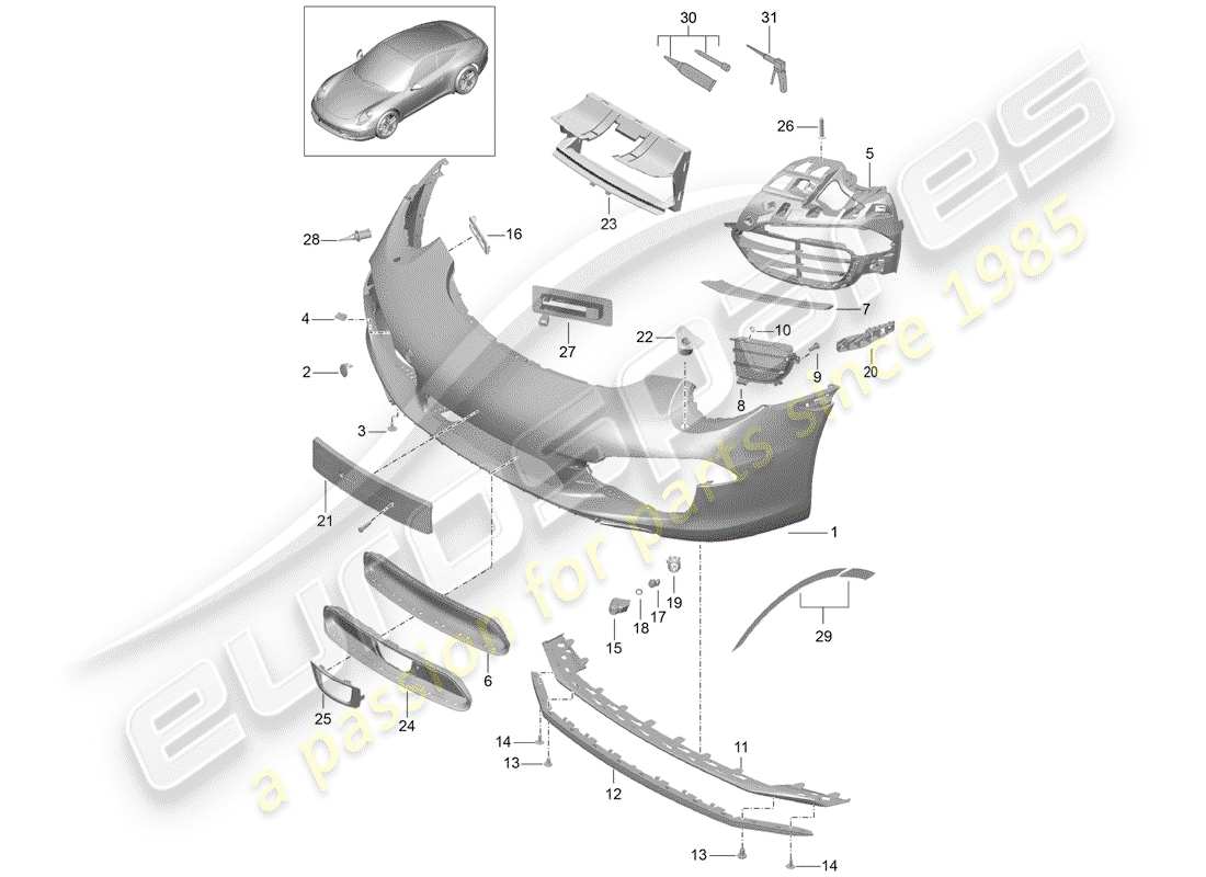 Porsche 991 (2016) BUMPER Part Diagram