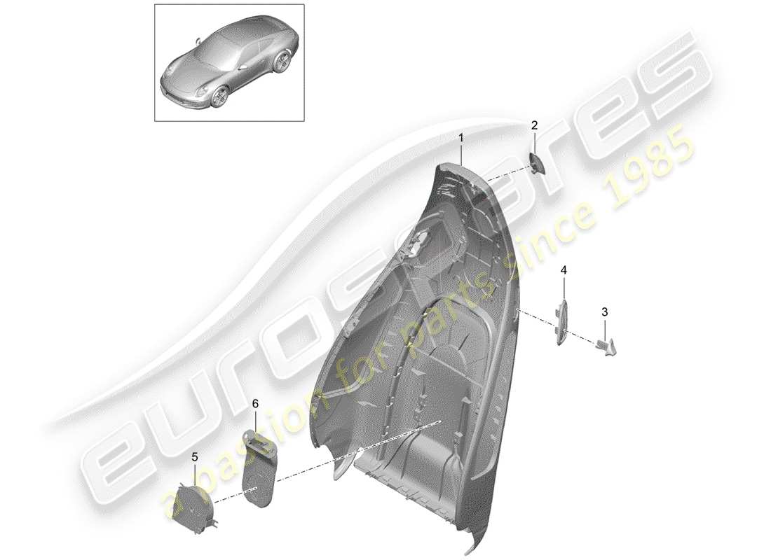 Porsche 991 (2016) backrest shell Part Diagram