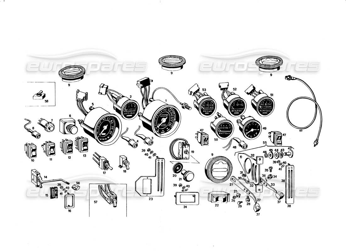 Maserati Bora dashboard instruments Parts Diagram