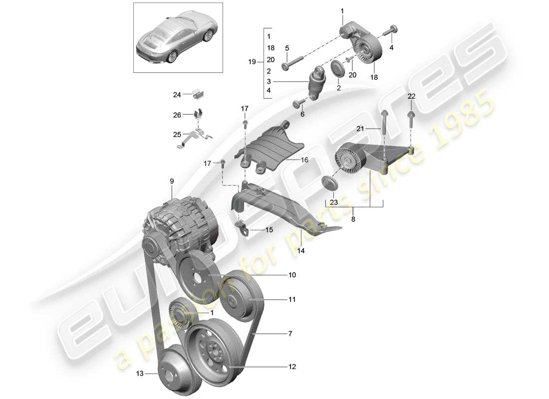 Porsche 991 Gen. 2 (2017) belt tensioning damper Part Diagram