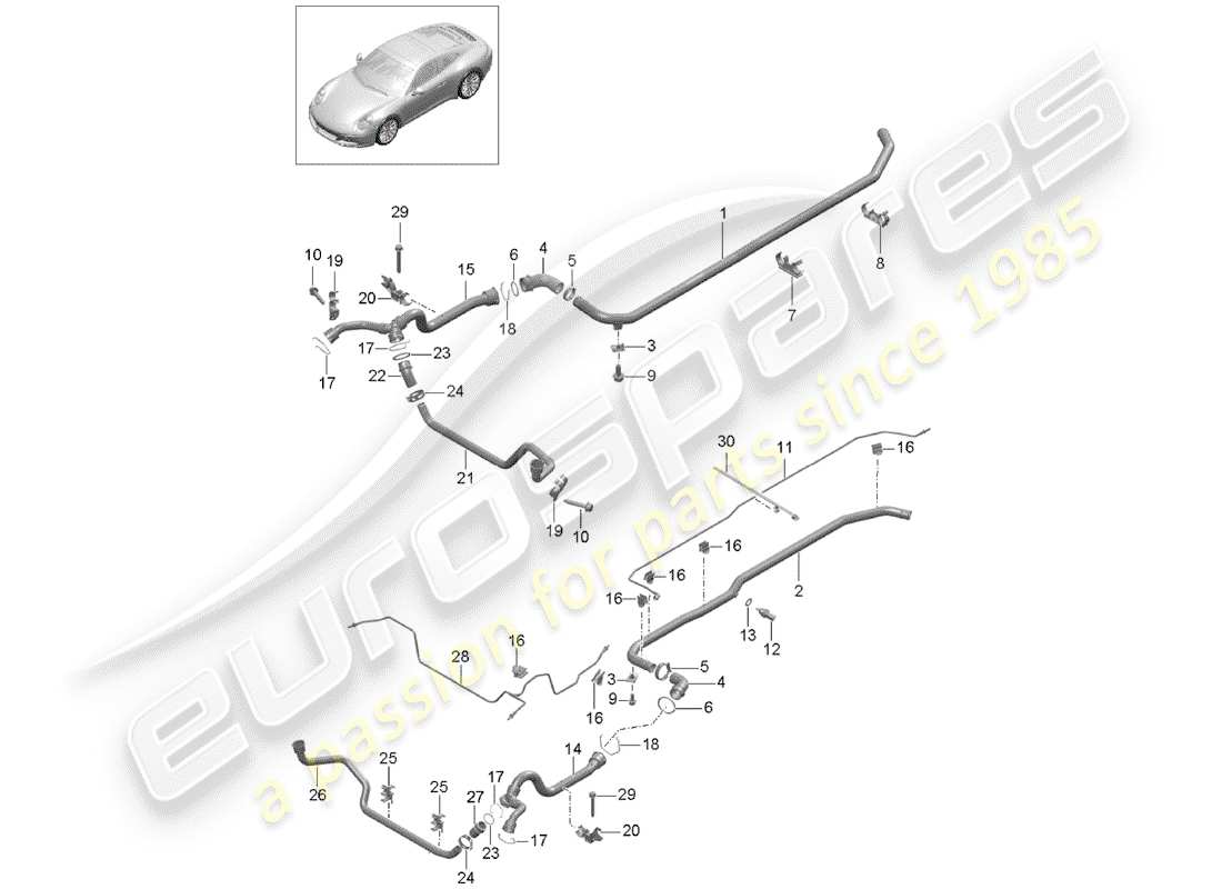 Porsche 991 Gen. 2 (2017) water cooling Part Diagram