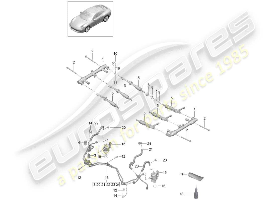 Porsche 991 Gen. 2 (2017) FUEL COLLECTION PIPE Part Diagram