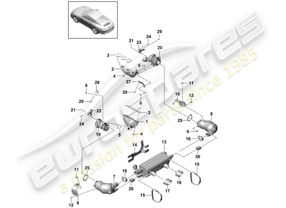 Porsche 991 Gen. 2 (2017) Exhaust System Part Diagram