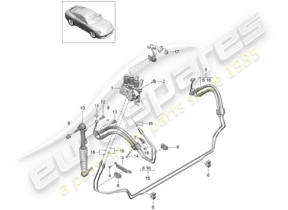 Porsche 991 Gen. 2 (2017) hydraulic line Part Diagram