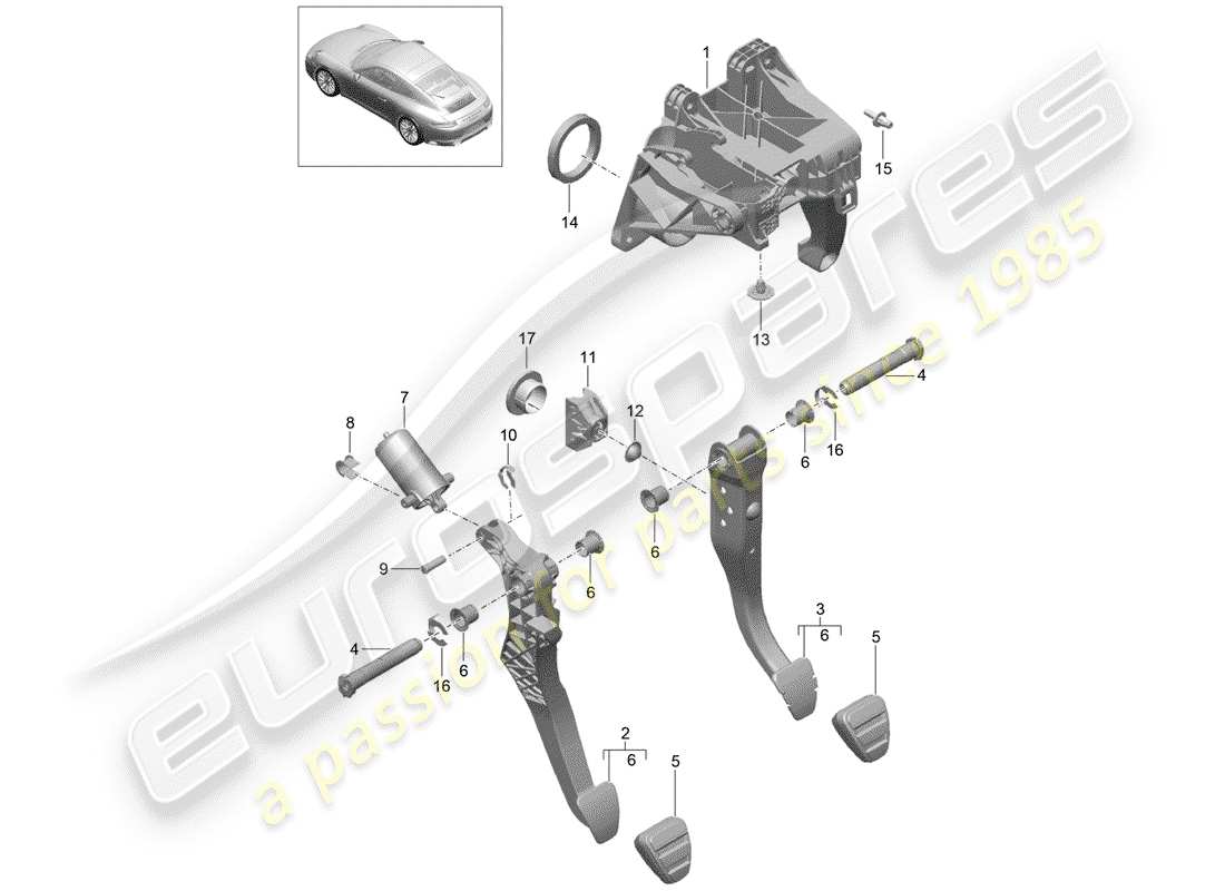 Porsche 991 Gen. 2 (2017) BRAKE AND ACC. PEDAL ASSEMBLY Part Diagram