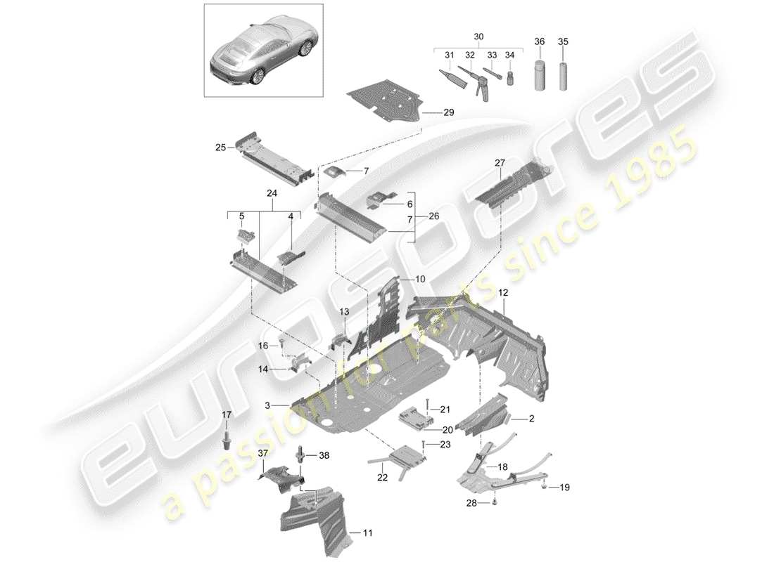 Porsche 991 Gen. 2 (2017) floor plates Part Diagram