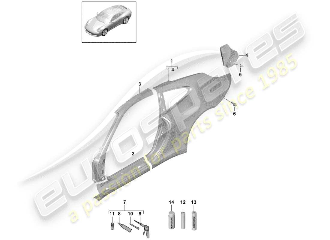 Porsche 991 Gen. 2 (2017) SIDE PANEL Part Diagram