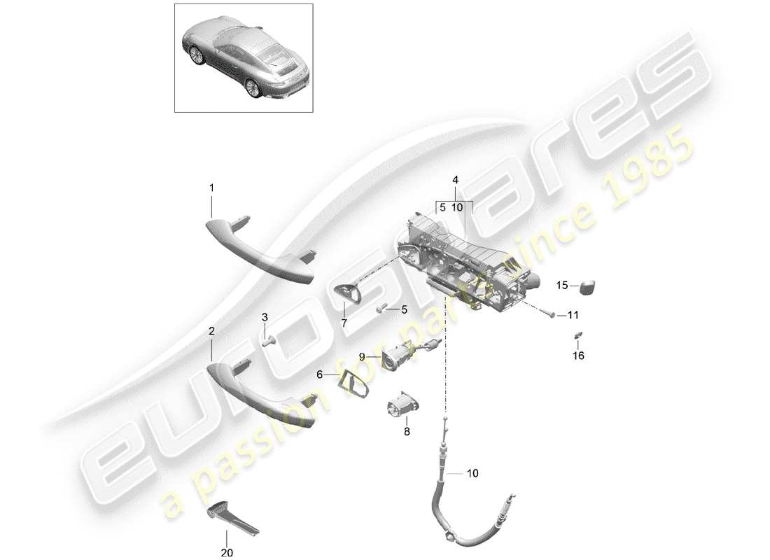 Porsche 991 Gen. 2 (2017) DOOR HANDLE, OUTER Part Diagram