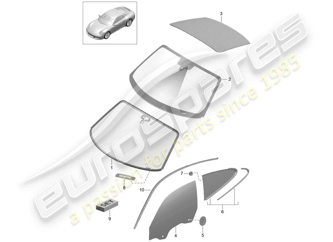 Porsche 991 Gen. 2 (2017) WINDSHIELD GLASS Part Diagram