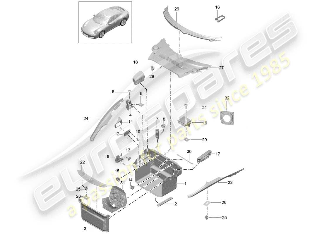 Porsche 991 Gen. 2 (2017) boot lining Part Diagram