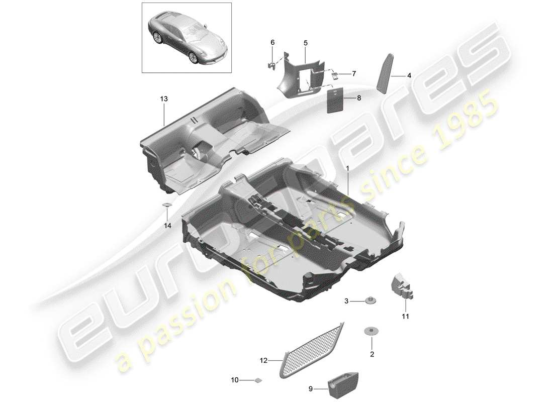 Porsche 991 Gen. 2 (2017) floor cover Part Diagram