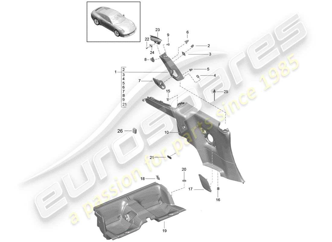 Porsche 991 Gen. 2 (2017) QUARTER TRIM PANEL Part Diagram