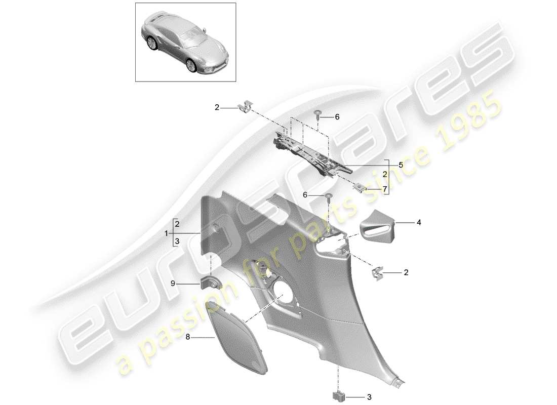 Porsche 991 Gen. 2 (2017) QUARTER TRIM PANEL Part Diagram