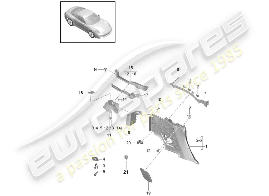 Porsche 991 Gen. 2 (2017) side trim panel Part Diagram