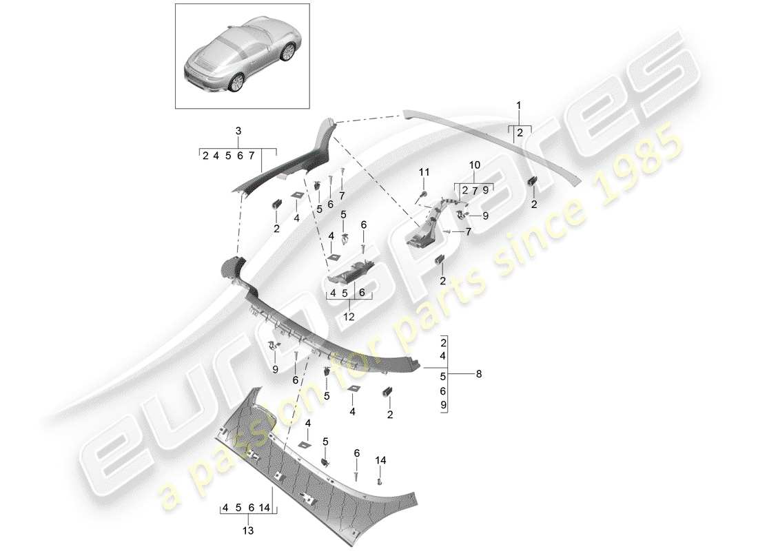 Porsche 991 Gen. 2 (2017) trims Part Diagram