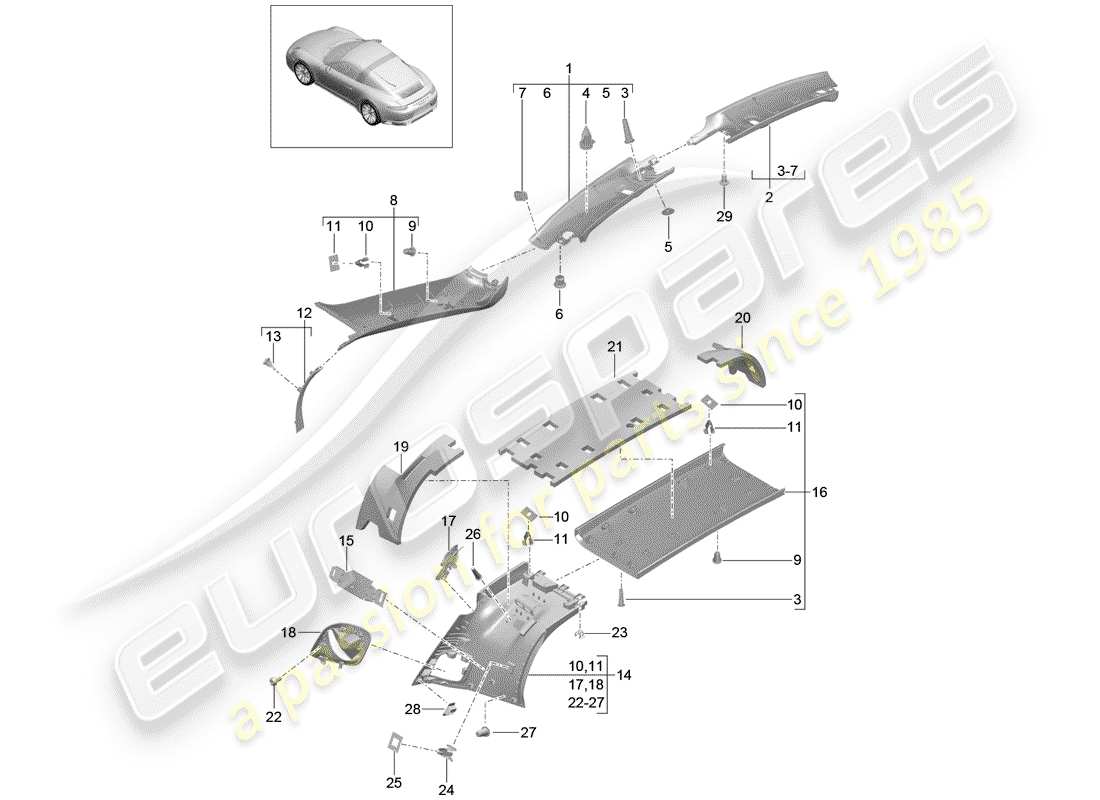 Porsche 991 Gen. 2 (2017) a-pillar Part Diagram