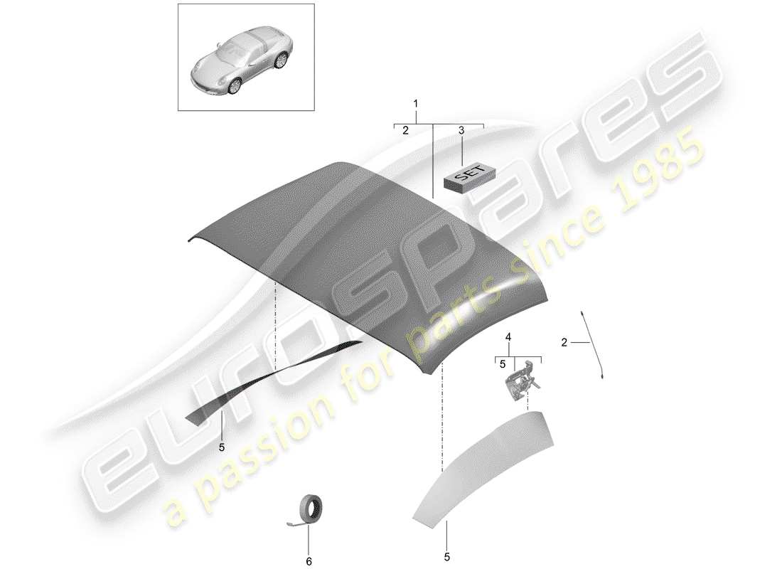 Porsche 991 Gen. 2 (2017) convertible top covering Part Diagram