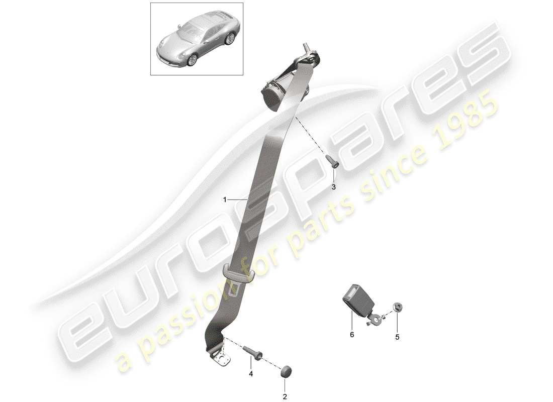 Porsche 991 Gen. 2 (2017) three-point seat belt Part Diagram