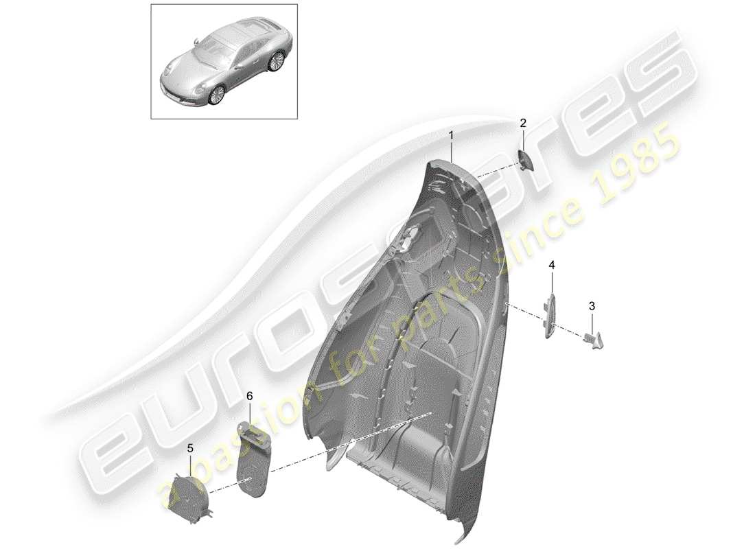 Porsche 991 Gen. 2 (2017) backrest shell Part Diagram