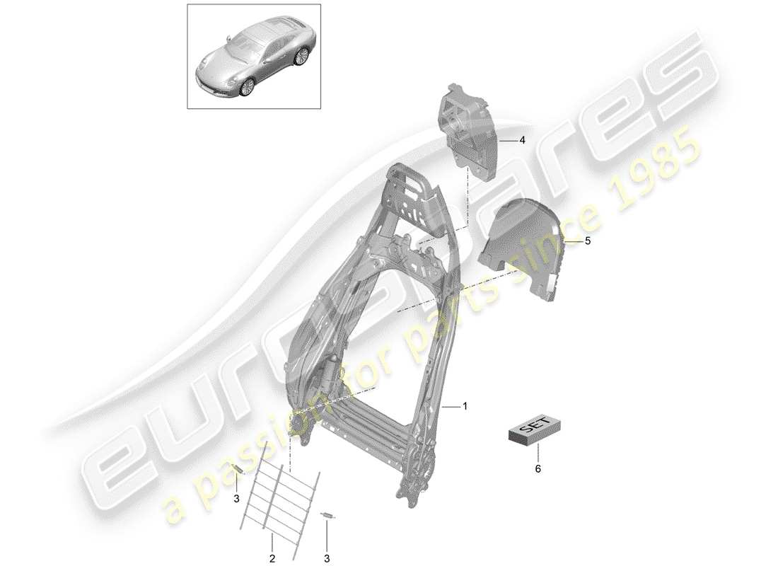 Porsche 991 Gen. 2 (2017) FRAME - BACKREST Part Diagram