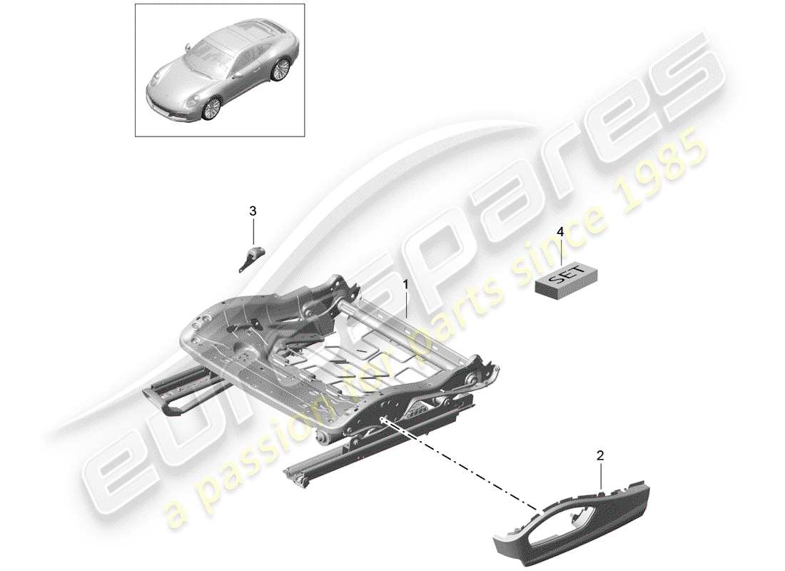 Porsche 991 Gen. 2 (2017) seat frame Part Diagram