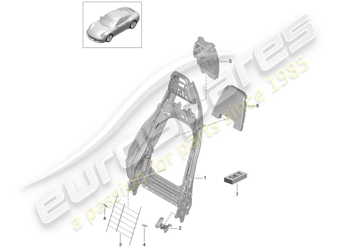 Porsche 991 Gen. 2 (2017) FRAME - BACKREST Part Diagram