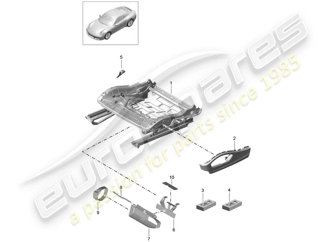 Porsche 991 Gen. 2 (2017) seat frame Part Diagram