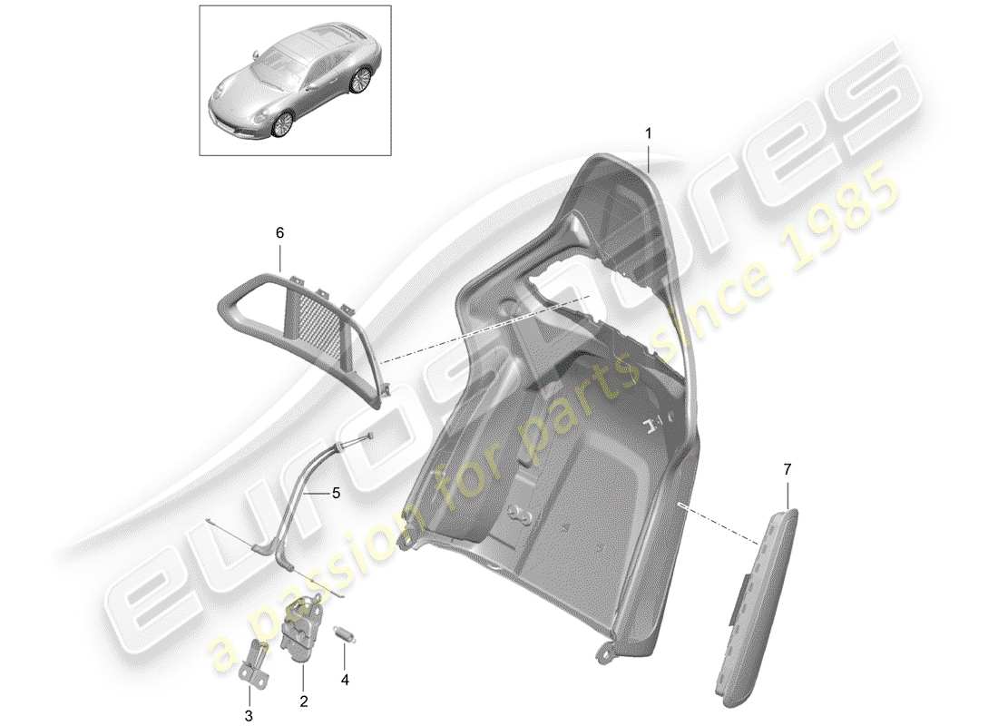 Porsche 991 Gen. 2 (2017) backrest shell Part Diagram