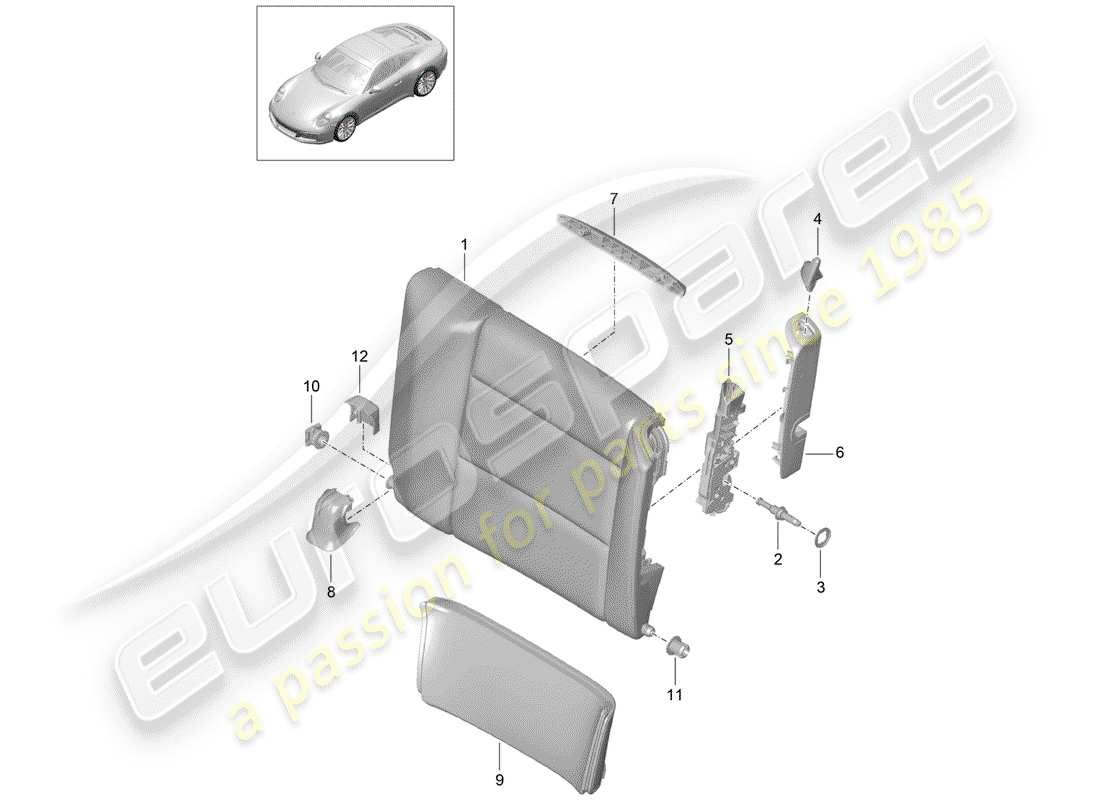 Porsche 991 Gen. 2 (2017) EMERGENCY SEAT BACKREST Part Diagram