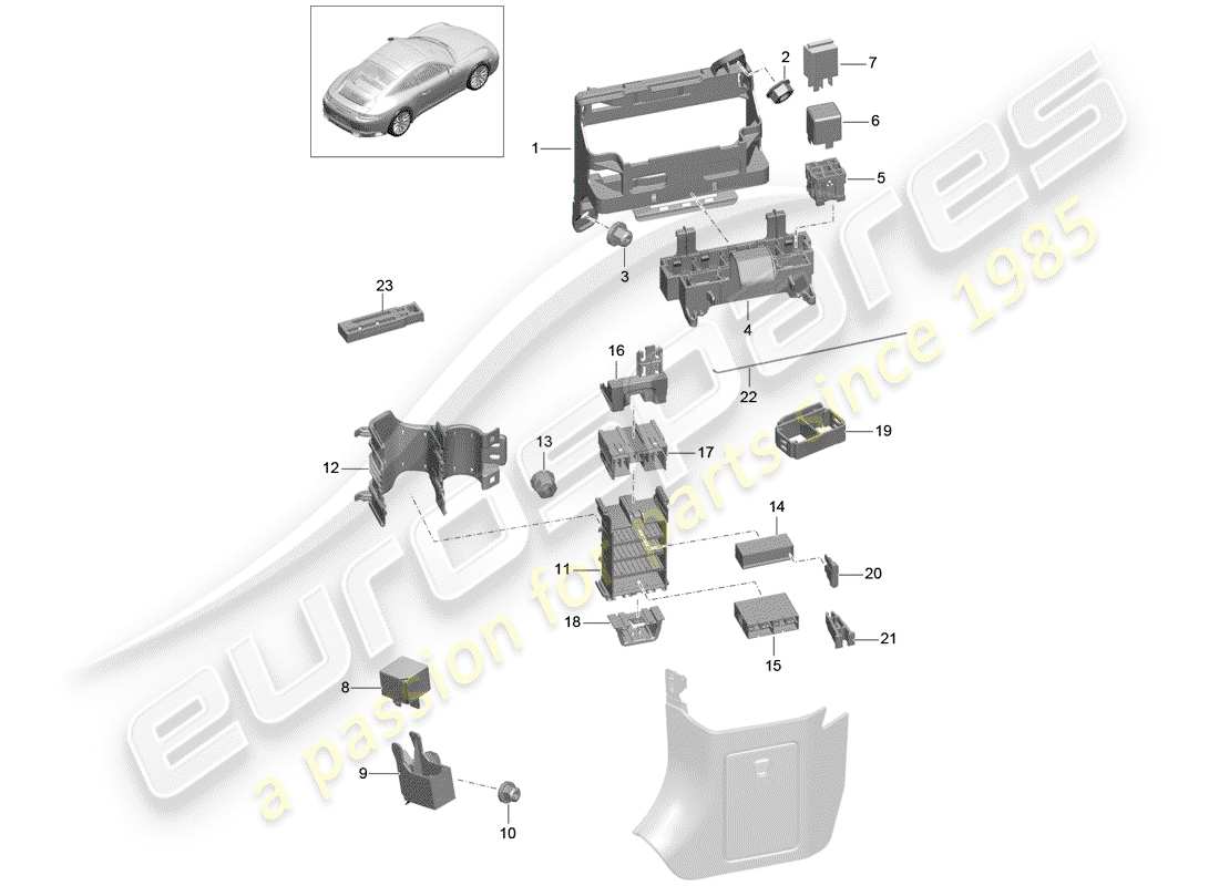 Porsche 991 Gen. 2 (2017) fuse box/relay plate Part Diagram