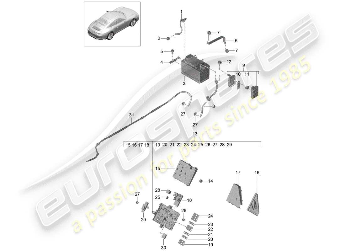 Porsche 991 Gen. 2 (2017) Battery Part Diagram