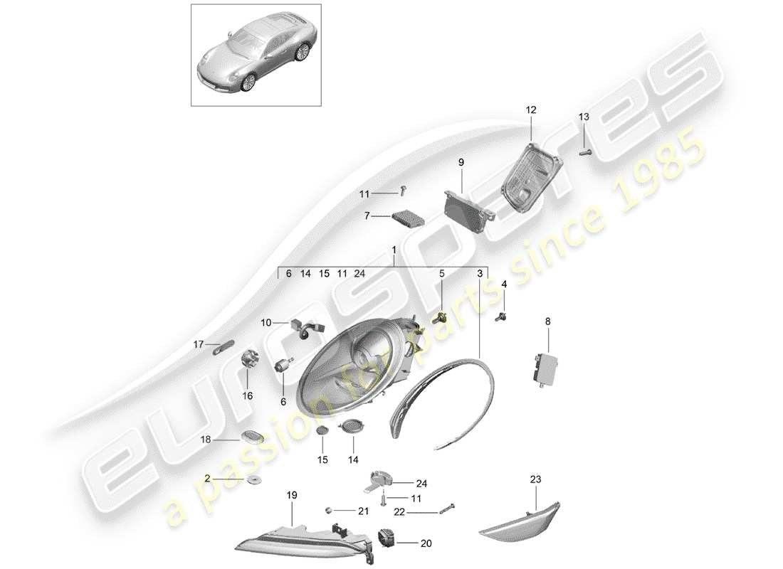 Porsche 991 Gen. 2 (2017) headlamp Part Diagram