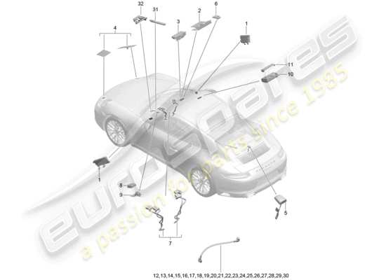 a part diagram from the Porsche 991 Gen. 2 parts catalogue