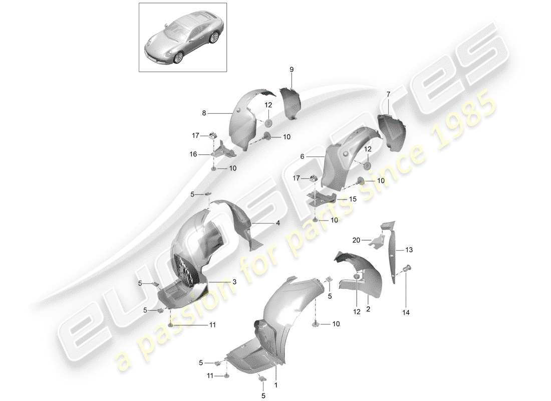 Porsche 991 Gen. 2 (2020) WHEELHOUSE PROTECTOR Part Diagram