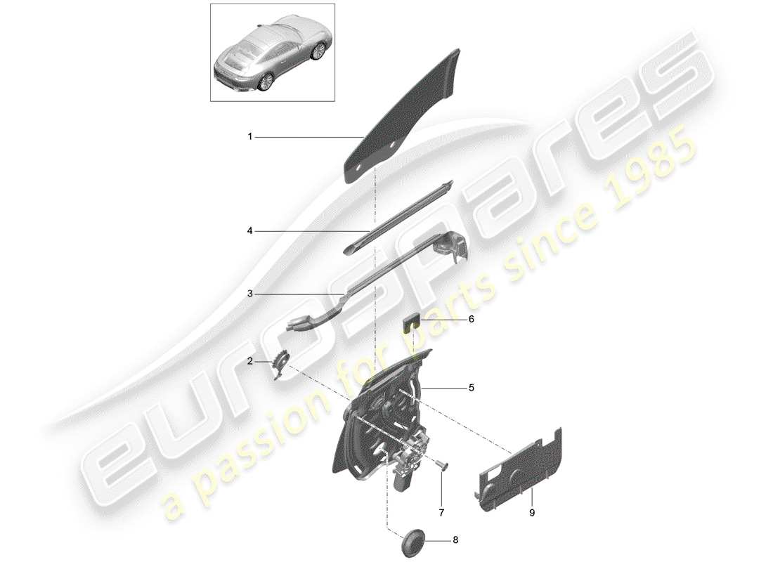 Porsche 991 Gen. 2 (2020) SIDE WINDOW Part Diagram